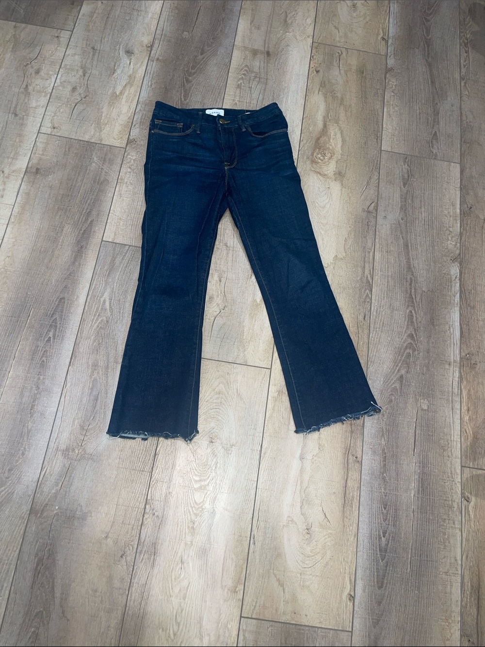 Frame Denim Dark Indigo Cropped Flare Jeans